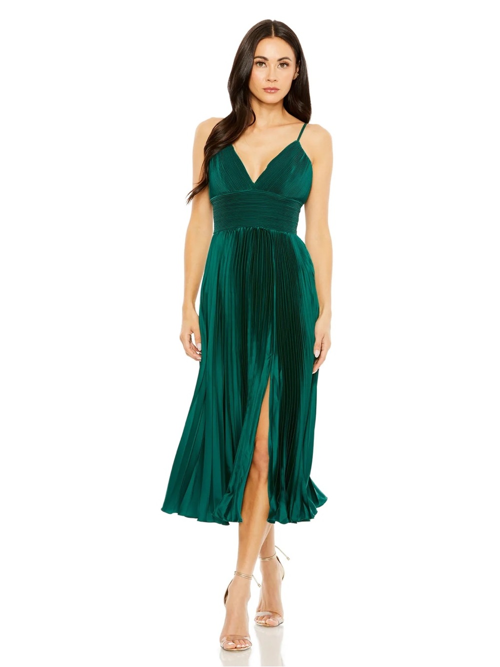 MAC DUGGAL Slim Strap Ruched Top Heat Pleated Dress Emerald Green 49721 size 4